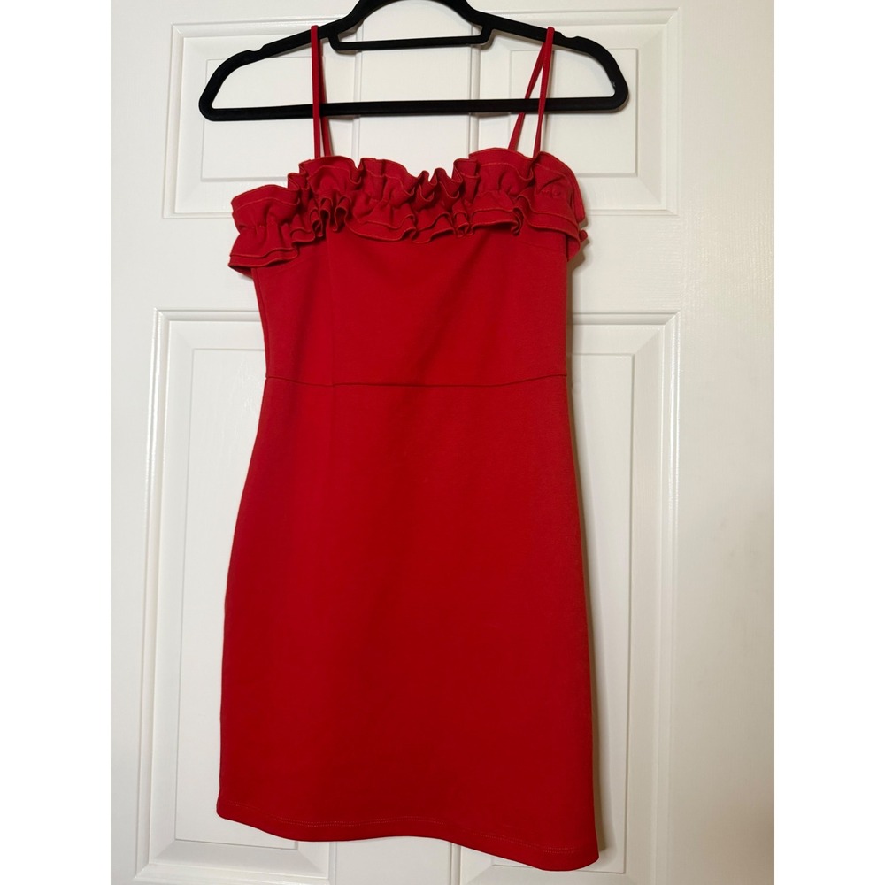 Forever 21 Red Ruffle Neck Mini Dress Sleeveless Bodycon Small
